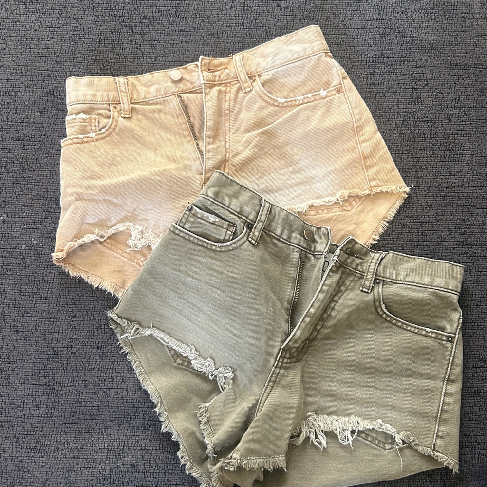 Frayed Hem Denim Shorts Duo